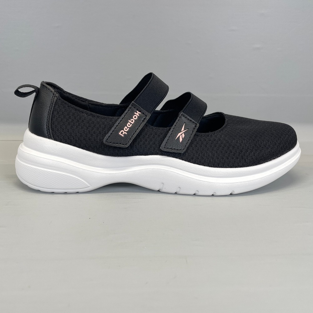 Reebok Mary Jane Shoes Womens Size 8 Black Mesh Comfort Walking Strappy Sneakers